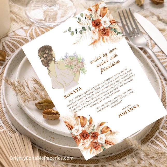 Invitation Sonata Bridesmaid Terracotta Chic Soft Boho Fall (Fall in Love with our Sonata Bridesmaid Terracotta Chic Soft Boho Invitations!)