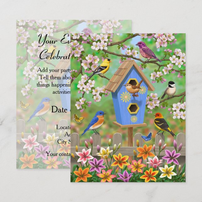 Invitation Songbirds Lily Garden Birdhouse (Devant / Derrière)