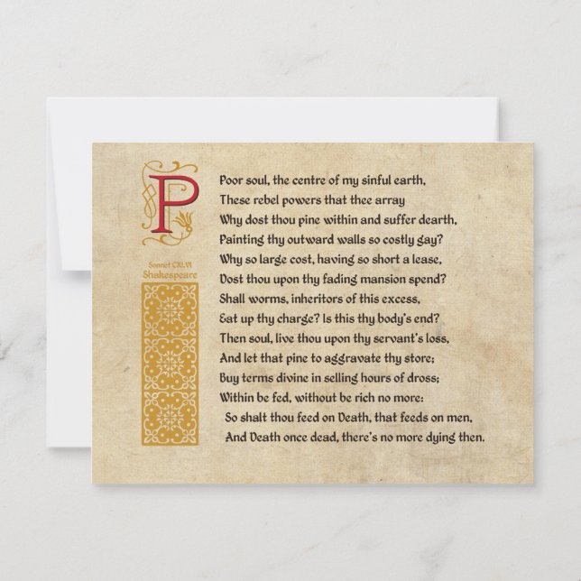 Invitation Sonnet 146 (CXLVI) de Shakespeare sur le parchemin (Dos)