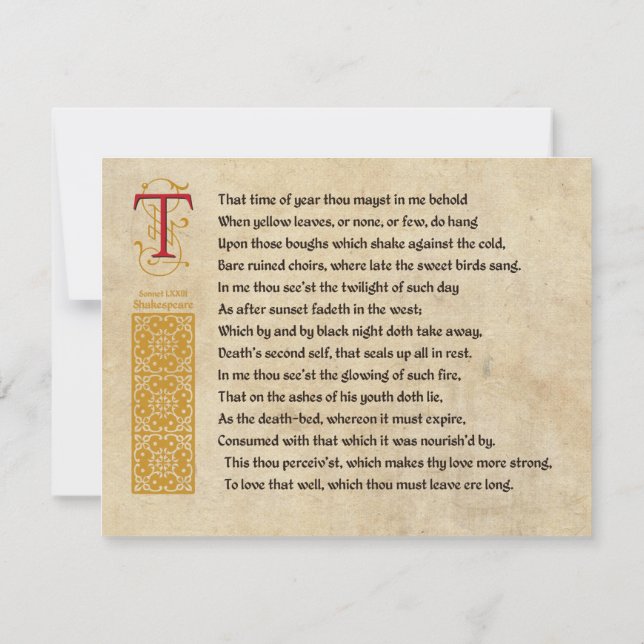 Invitation Sonnet 73 (LXXIII) de Shakespeare sur le parchemin (Dos)