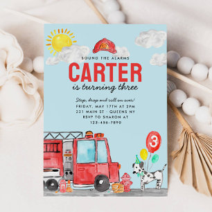 Invitation Sonnez l'alarme Camion de pompiers Anniversaire de