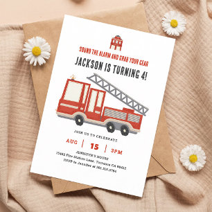 Invitation Sonnez l'Alarme Camion de Pompiers Quatrième Anniv