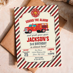 Invitation Sonnez l'alarme Pompiers Camion de pompiers Annive