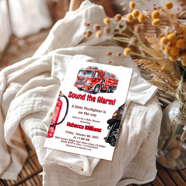 Invitation Sonnez le Baby shower d'alarme Red Fire Truck Boy (Créateur téléchargé)