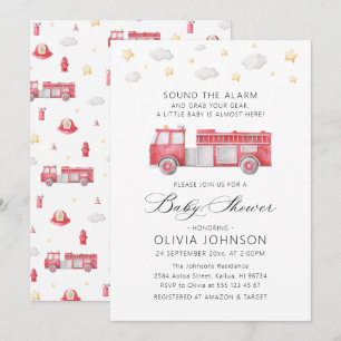 Invitation Sonnez le Baby shower de pompier du camion d'alarm