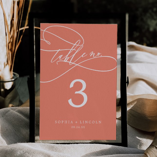 Invitation SOPHIA Bright Coral 5x7" Mariage Numéro de tableau (SOPHIA Bright Coral 5x7" Wedding Table Number)