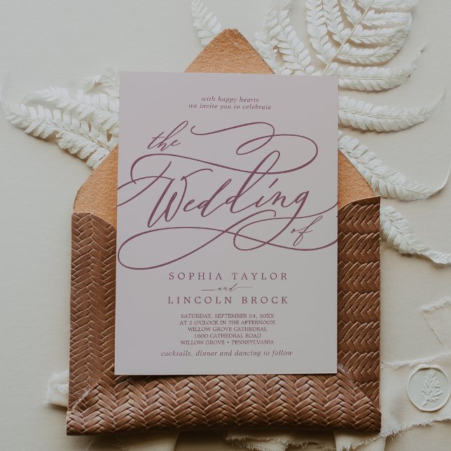 Invitation SOPHIA Burgundy Blush classique Boho élégant maria (SOPHIA Burgundy Blush Classic Boho Elegant Wedding Invitation)