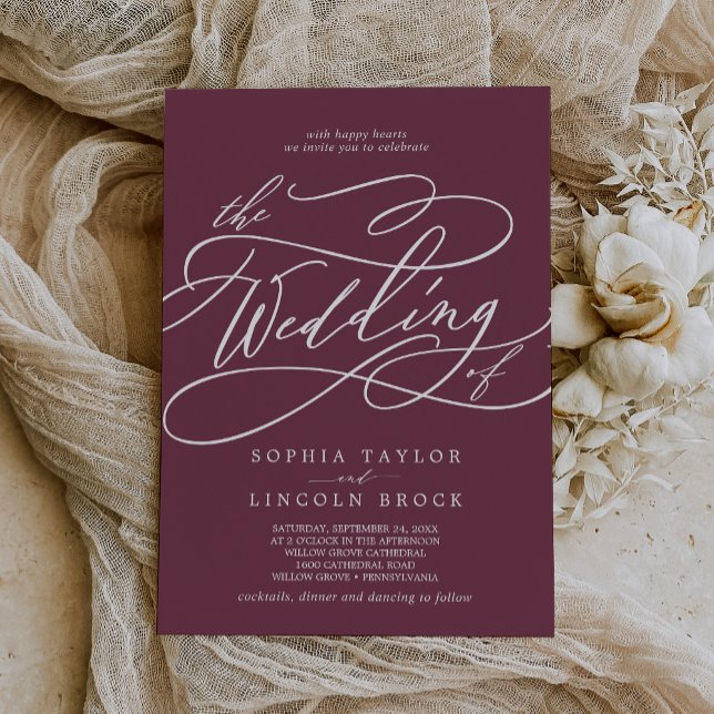 Invitation SOPHIA Dark Maroon Rouge Simple Fall Mariage moder (SOPHIA Dark Maroon Red Simple Fall Modern Wedding Invitation)