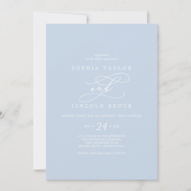 Invitation SOPHIA Moderne Bleu Bébé Tout en un Mariage (Devant)