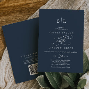 Invitation SOPHIA QR Code Bleu foncé Moderne Tout en un Maria