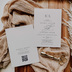 Invitation SOPHIA QR Code Chic Crème Beige Tout en un Mariage