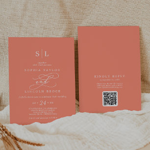 Invitation SOPHIA QR Code Corail brillant tout en un Mariage