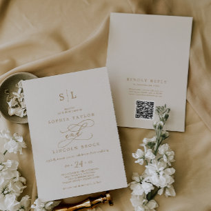 Invitation SOPHIA QR Code Gold Cream Chic Tout en un Mariage