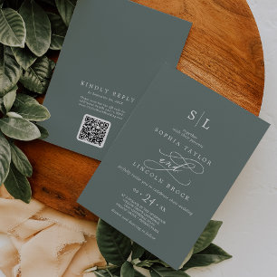 Invitation SOPHIA QR Code Tropical Vert Tout en un Mariage