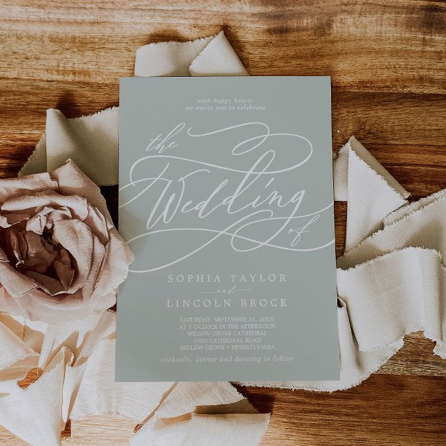 Invitation SOPHIA Sage Grey Moderne Classique Mariage élégant (SOPHIA Sage Gray Modern Classic Elegant Wedding Invitation)