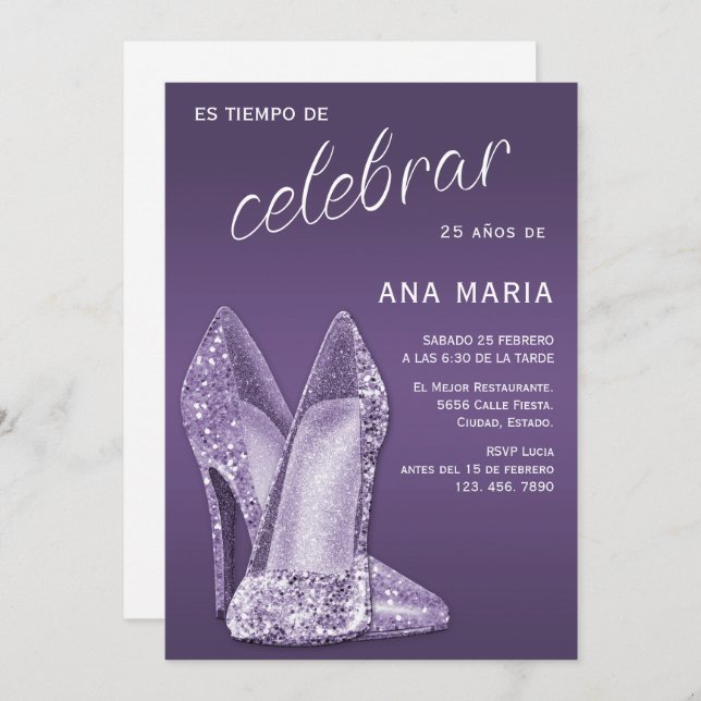 Invitation Sophisticated Amethyst Spanish Feminine Birthday  (Devant / Derrière)