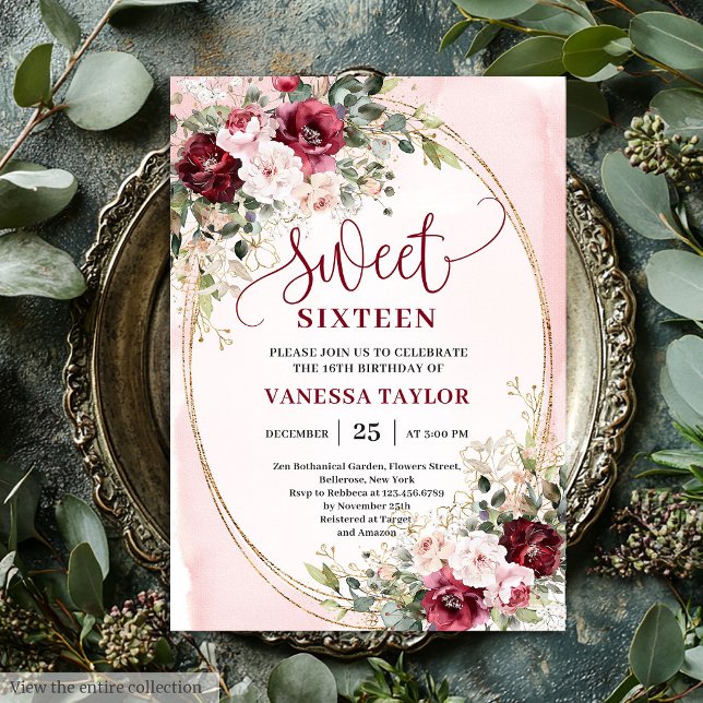 Invitation Sophisticated Burgundy Blush Sweet Sixteen Invites (Sophisticated Burgundy Blush Sweet Sixteen Invitation

)
