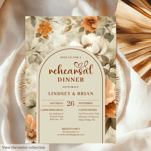 Invitation Sophisticated Copper Ivory Sage Floral Rehearsal   (Sophisticated Copper Ivory Sage Floral Rehearsal Invitation)