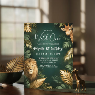 Invitation Sophisticated Jungle "Wild One" 1st Birthday 