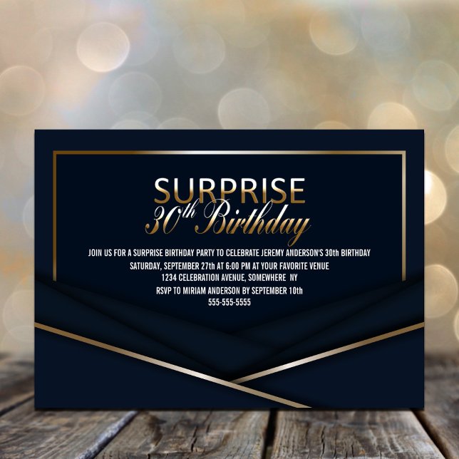Invitation Sophistiqué Blue Gold 30e Anniversaire surprenant (Créateur téléchargé)