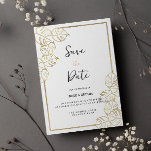 Invitation Sophistiqué or blanc tropical Enregistrer la date