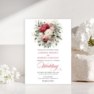 Invitation Sophistiquée Bohème Rouge Cramoisi Blan