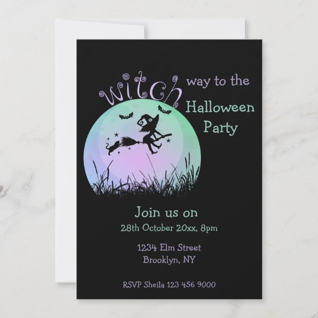Invitation Sorcière À La Fête D'Halloween (Devant)