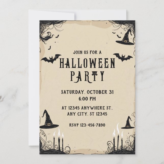 Invitation Sorcière Casquette fête d'Halloween (Devant)