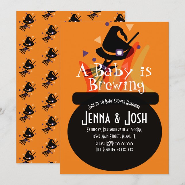 Invitation Sorcière Cauldron Éffrayant Halloween Baby shower  (Devant / Derrière)