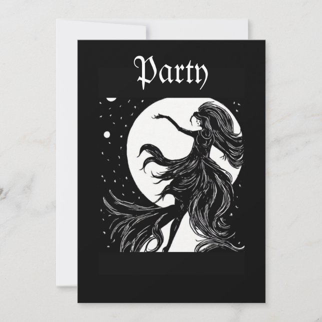 Invitation sorcière dansante au clair de lune halloween A.I.  (Devant)