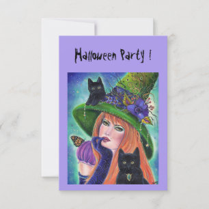 Invitation Sorcière d'Halloween avec des chats noirs invitati