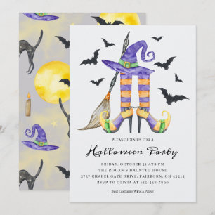 Invitation Sorcière d'Halloween Fête des Jambes et Chapeau