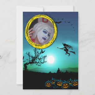 Invitation Sorcière d'Halloween, Jack o'Lanterns, Cadre photo