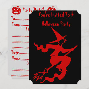Invitation sorcière éffrayante d'halloween sur broomstick