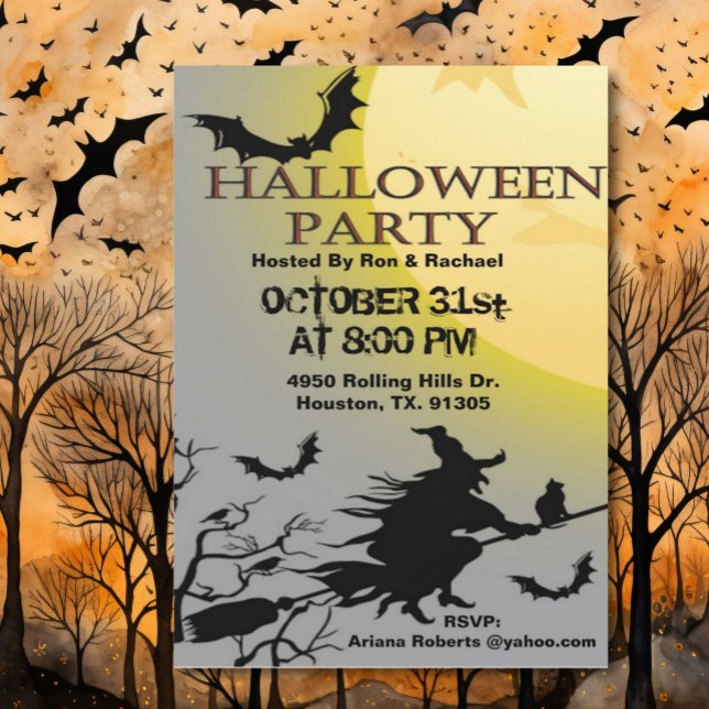 Invitation Sorcière Et Chauve-Feu D'Halloween Adulte En Vol (Créateur téléchargé)