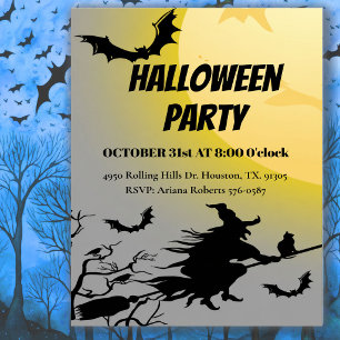 Invitation Sorcière et chauves-souris en vol Adult Party Hall