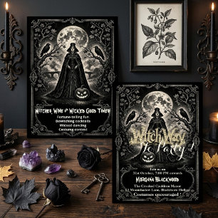 Invitation Sorcière façon de faire la fête Nuit de pleine lun