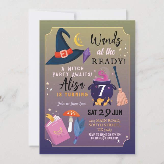 Invitation Sorcière Fête Anniversaire Larmes Aux Filles Prête (Devant)