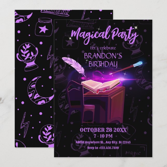 Invitation Sorcière magique (Devant / Derrière)