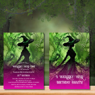 Invitation Sorcière Méchamment Bonne Rose & Vert Anniversaire
