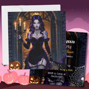 Invitation Sorcière noire et violette   Parti d'Halloween