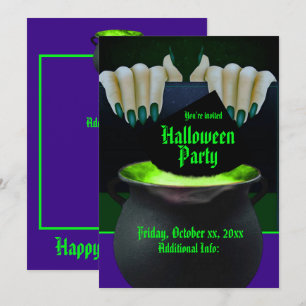 Invitation Sorcière noire verte et violette