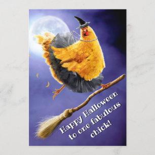 Invitation Sorcière poulet sur balai