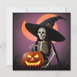 Invitation Sorcière squelette avec la fête d'Halloween de cit