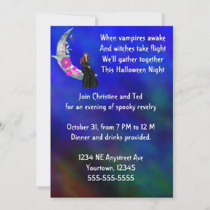 Invitation Sorcière sur la Lune avec Fleur & Araignée Fête d'