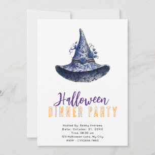 Invitation Sorcières bleues et blanches Casquette Dîner d'Hal