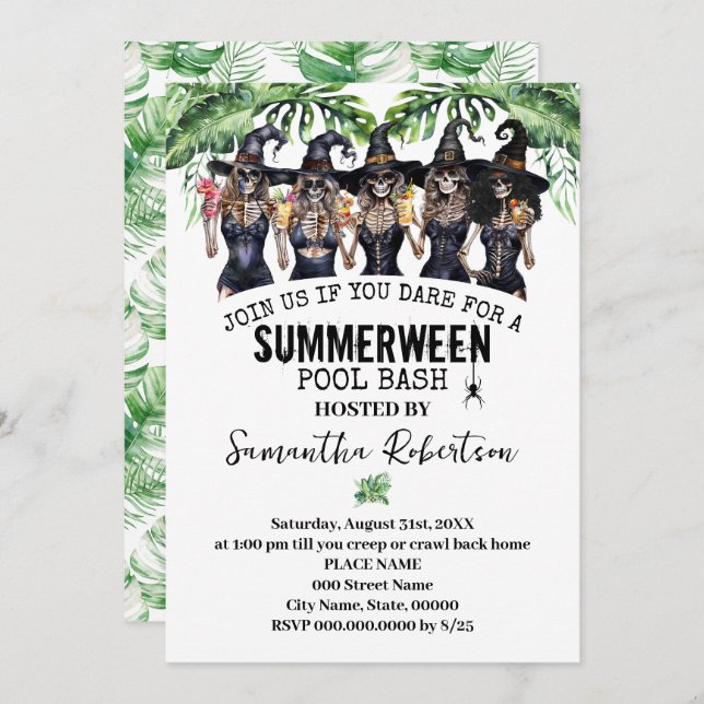 Invitation Sorcières de la fête Summerween Fille Bash Piscine (Devant / Derrière)
