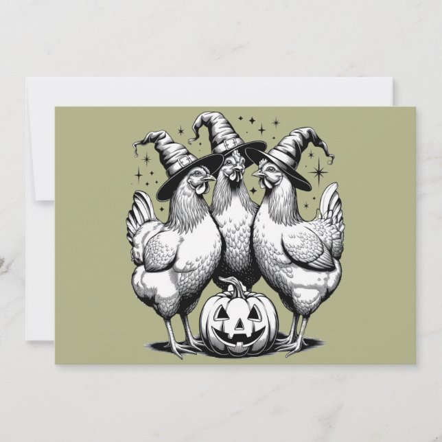 Invitation Sorcières de poulet drôle Halloween sorcière Vinta (Devant)