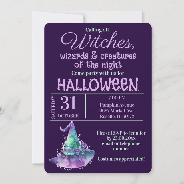 Invitation Sorcières et sorciers Purple Halloween Party (Devant)
