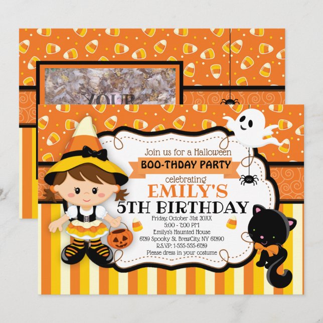 Invitation Sorcières fête d'anniversaire d'Halloween (Devant / Derrière)